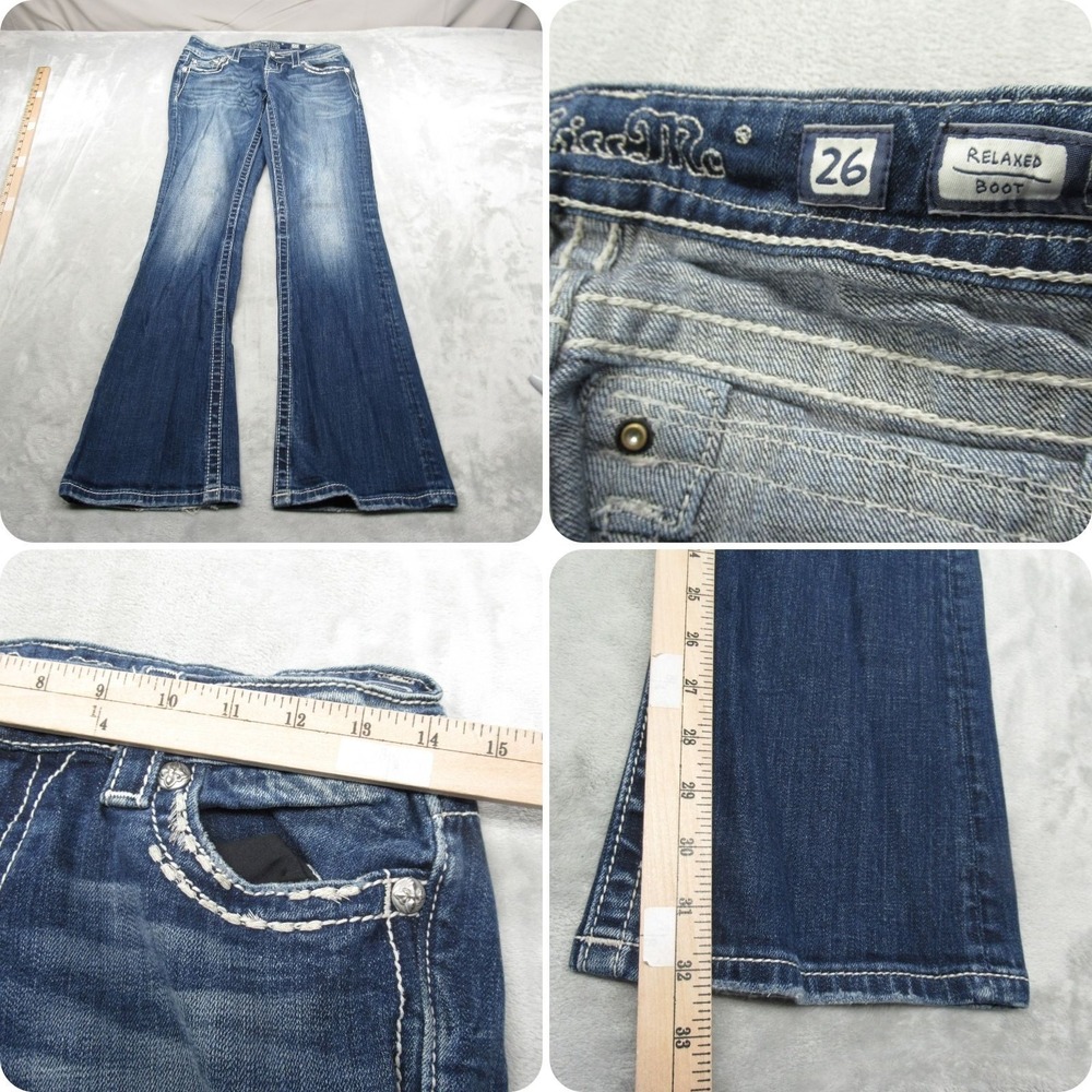 Miss Me Jeans Women 26 Dark Wash Denim Embellished Pockets Relaxed Boot 28x32‎